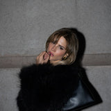 Elodie Cropped Fur Jacket in Onyx