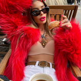 One More Dance Red Fur Coat in Maraschino