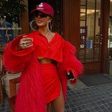 One More Dance Red Fur Coat in Maraschino