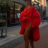 One More Dance Red Fur Coat in Maraschino