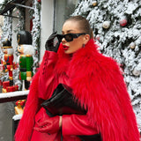 One More Dance Red Fur Coat in Maraschino