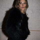 Elodie Cropped Fur Jacket in Onyx