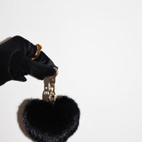 Heart Fur Pom Pom Keychain in Noir