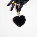 Heart Fur Pom Pom Keychain in Noir