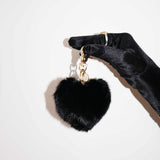 Heart Fur Pom Pom Keychain in Noir