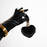 Heart Fur Pom Pom Keychain in Noir