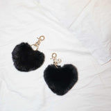 Heart Fur Pom Pom Keychain in Noir