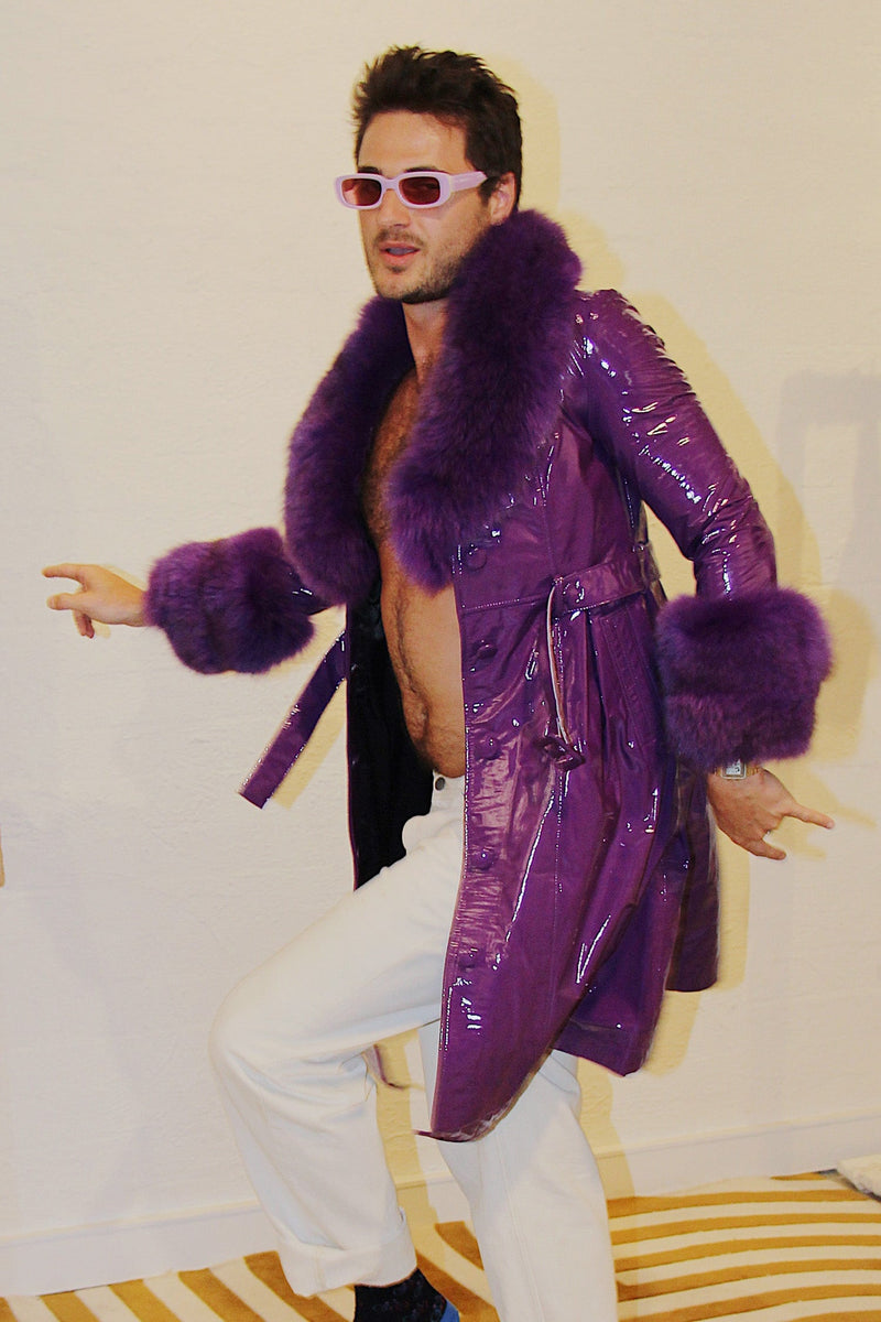 Mens purple fur outlet coat