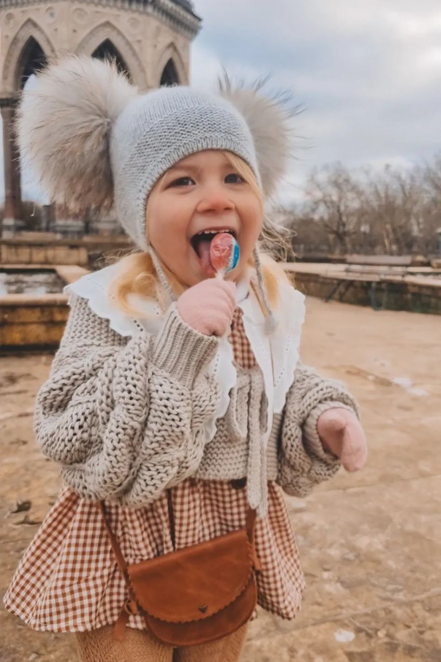 Double Pom Pom Beanie in Grey - Mode & Affaire