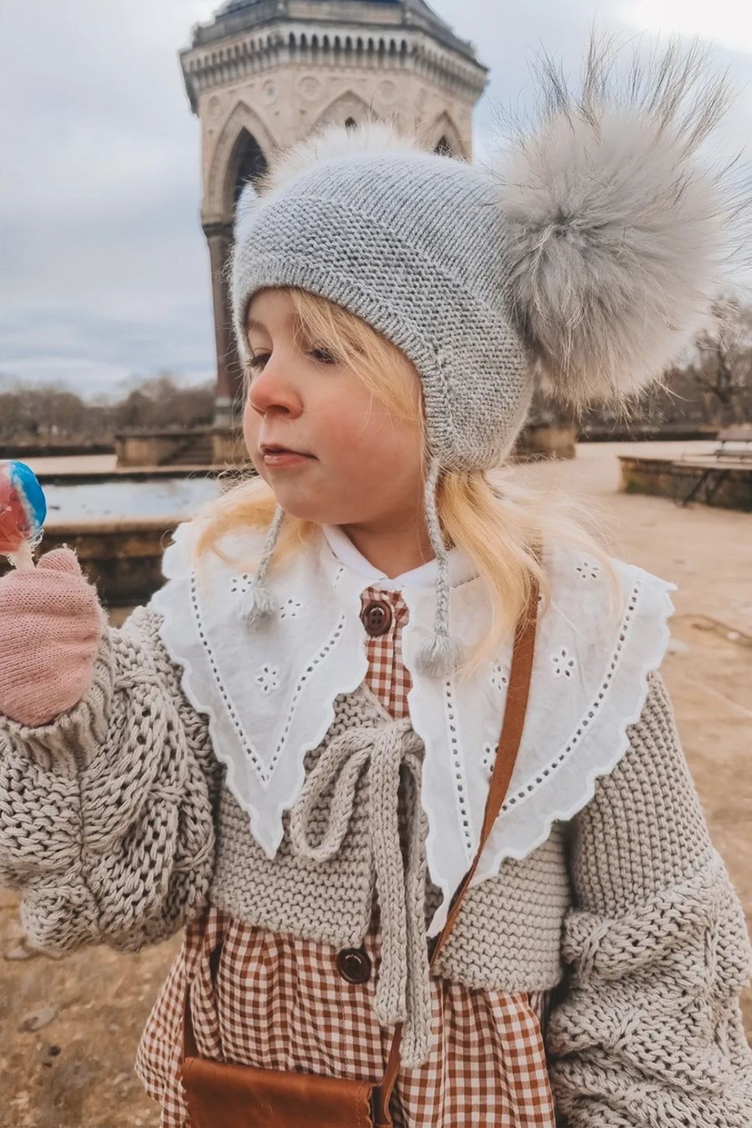 Double Pom Pom Beanie in Grey - Mode & Affaire