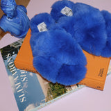 Lexi Fluffy Faux Fur Slippers in Cobalt