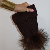 Après Angora Beanie Hat With Pom Pom in Cocoa