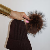 Après Angora Beanie Hat With Pom Pom in Cocoa