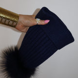 Après Angora Cashmere Pom Pom Beanie Midnight