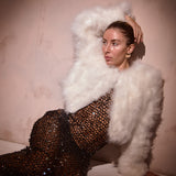 Valentina White Feather Bridal Jacket in Snow