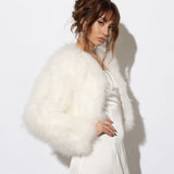 Valentina White Feather Bridal Jacket in Snow