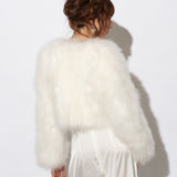 Valentina White Feather Bridal Jacket in Snow