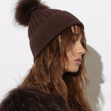 Après Angora Beanie Hat With Pom Pom in Cocoa