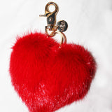 Heart Fur Fluffy Keychain in Maraschino
