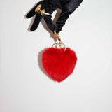 Heart Fur Fluffy Keychain in Maraschino
