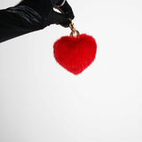 Heart Fur Fluffy Keychain in Maraschino