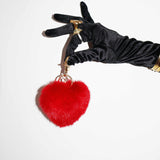 Heart Fur Fluffy Keychain in Maraschino