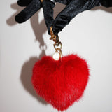 Heart Fur Fluffy Keychain in Maraschino