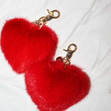 Heart Fur Fluffy Keychain in Maraschino