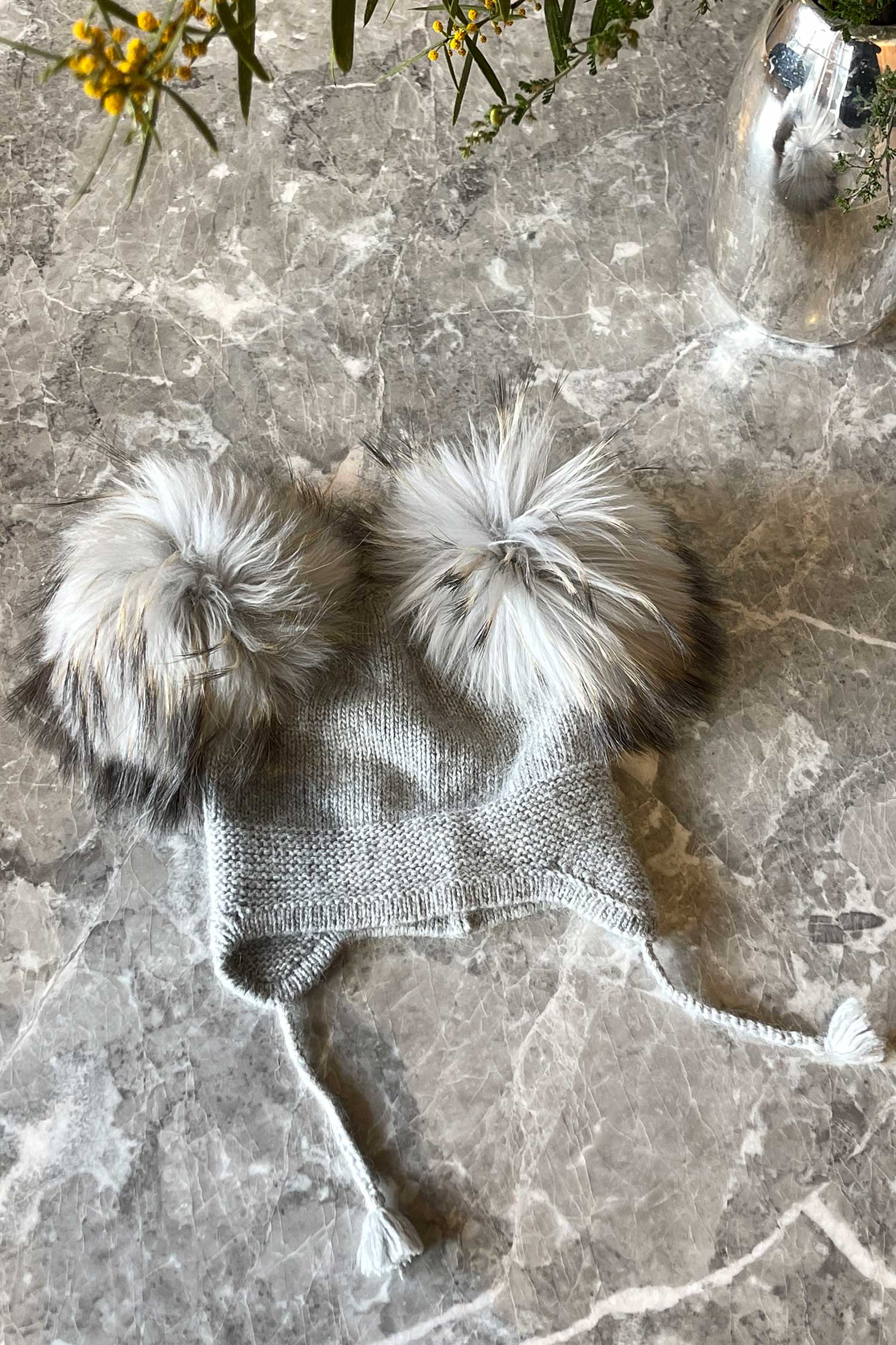 Double Pom Pom Beanie in Grey - Mode & Affaire