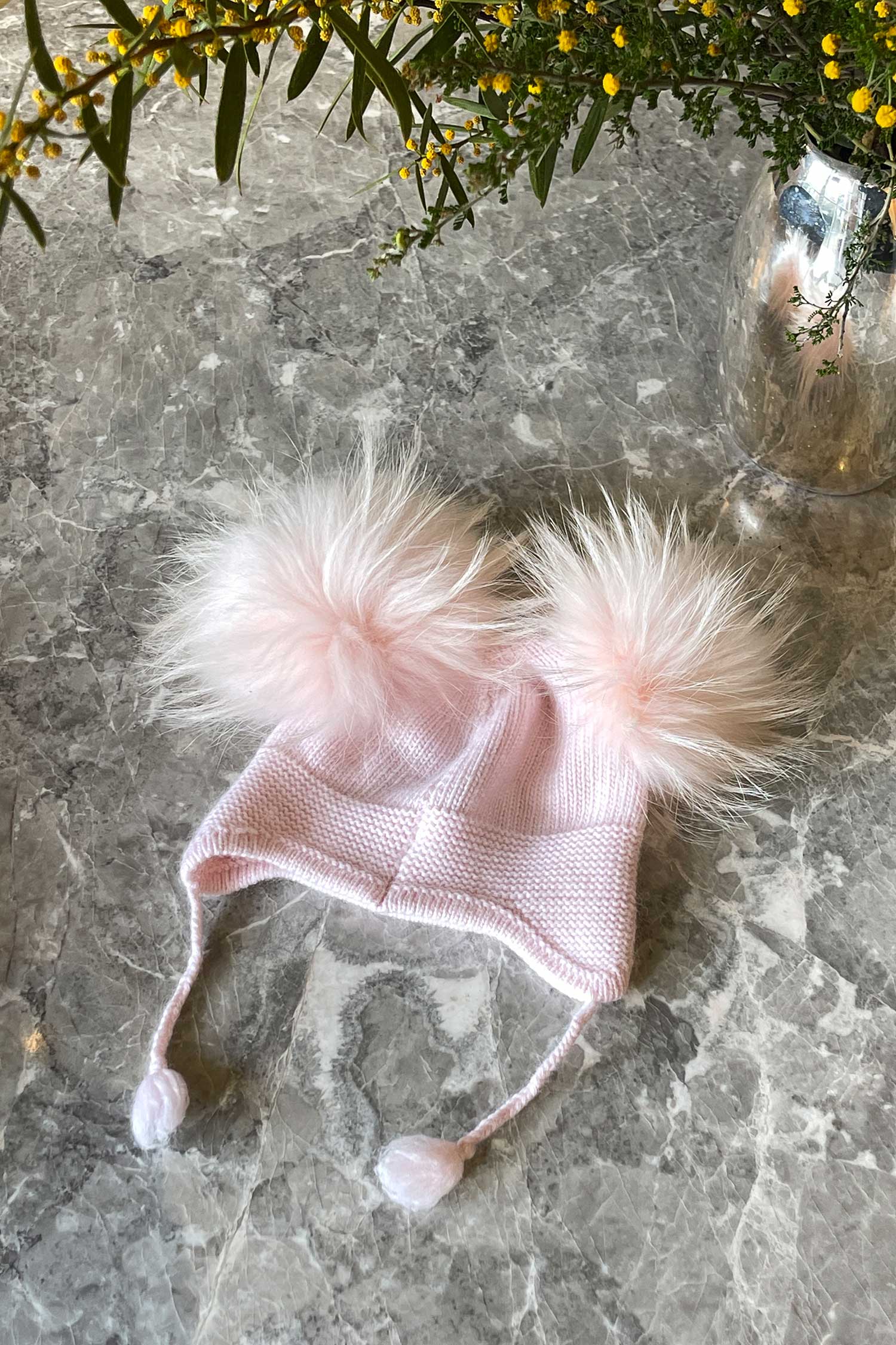 Double Pom Pom Beanie in Peony - Mode & Affaire