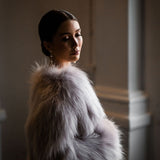 Elodie Cropped Fur Jacket in Grey Snow - Mode & Affaire