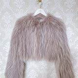 Elodie Cropped Fur Jacket in Grey Snow - Mode & Affaire