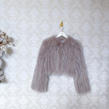 Elodie Cropped Fur Jacket in Grey Snow - Mode & Affaire