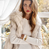 Alba Hooded Fur Vest in Snow with Flecks - Mode & Affaire