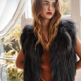 Sylvie Cropped Fur Vest in Onyx - Mode & Affaire