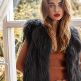 Sylvie Cropped Fur Vest in Onyx - Mode & Affaire