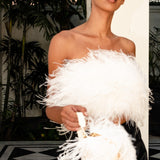 'Night Fever' Strapless Feather Top Snow - Mode & Affaire