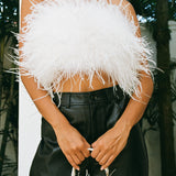 'Night Fever' Strapless Feather Top Snow - Mode & Affaire