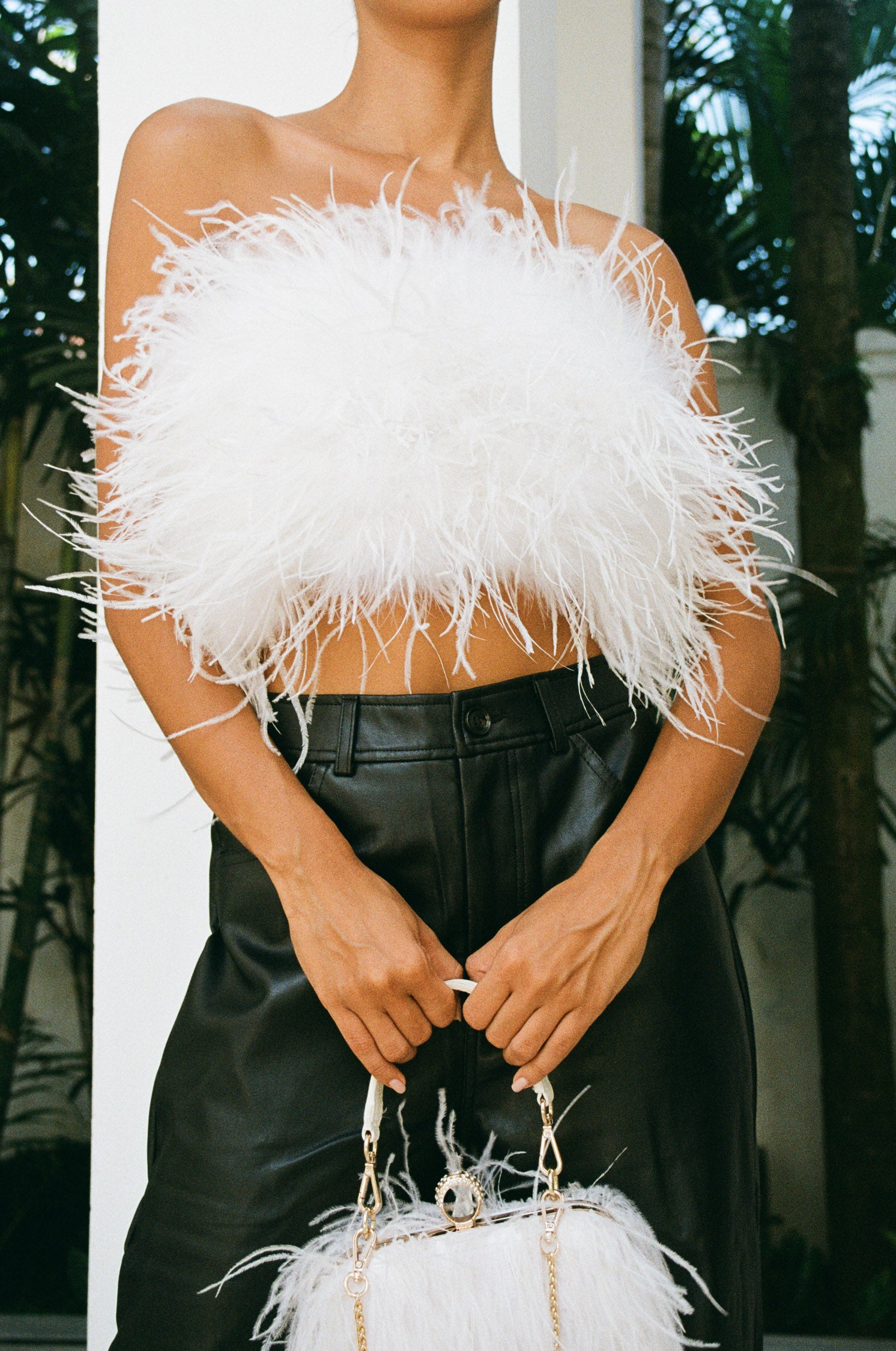 'Night Fever' Strapless Feather Top Snow - Mode & Affaire