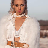 Elodie Cropped Fur Jacket in Snow - Mode & Affaire
