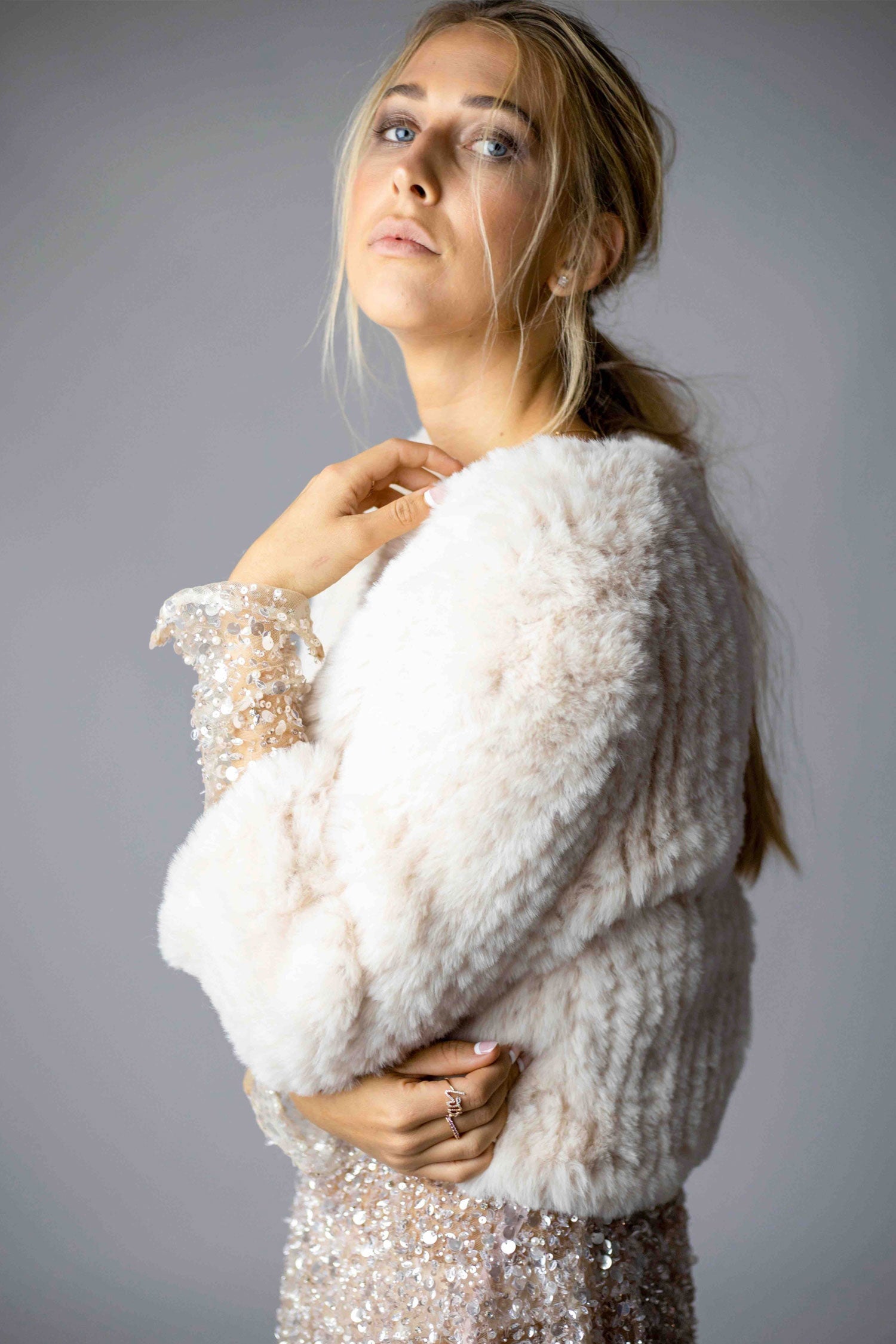 Macie Faux 3/4 Jacket in Pearl - Mode & Affaire