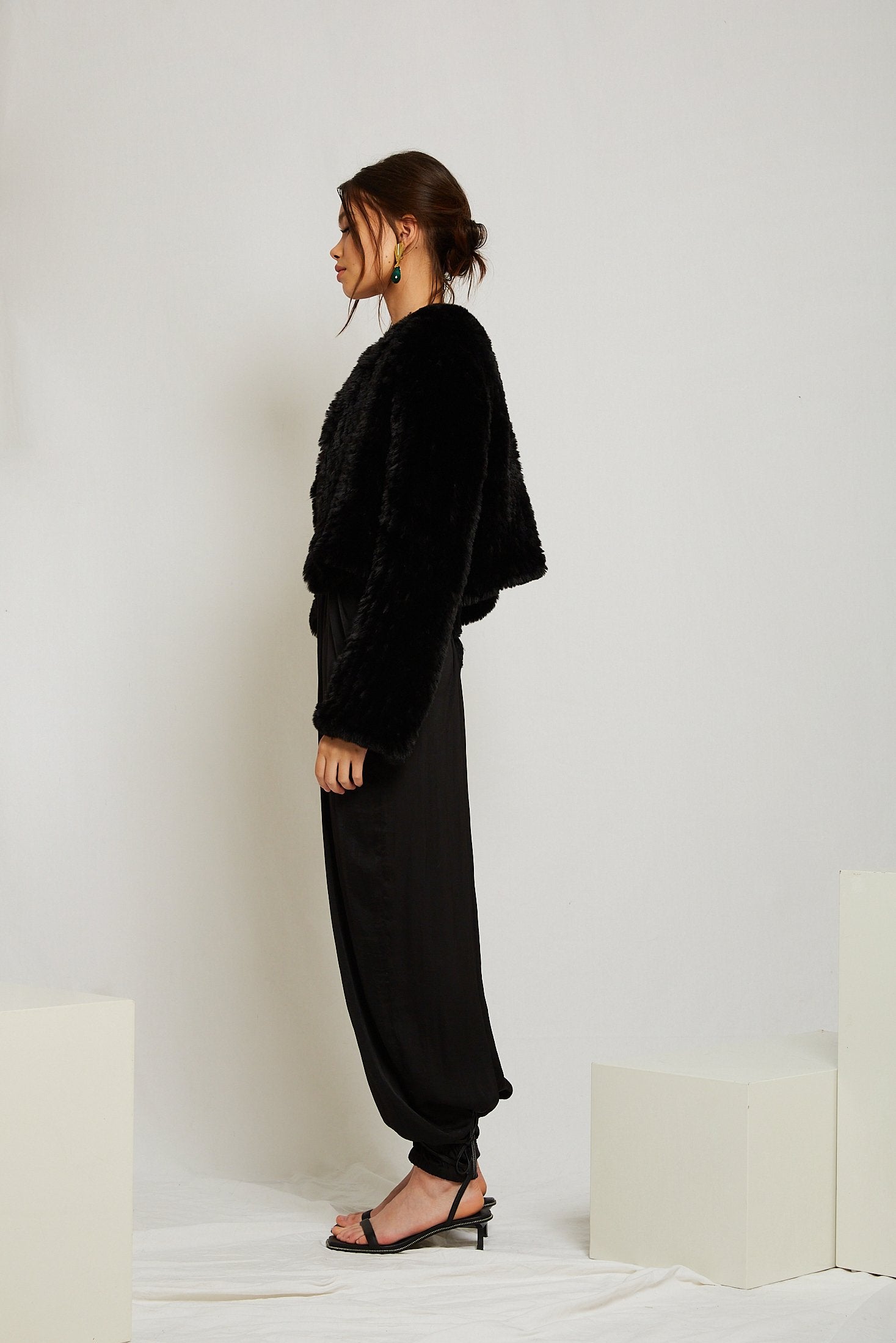 Macie Faux Long Sleeve Jacket in Onyx - Mode & Affaire