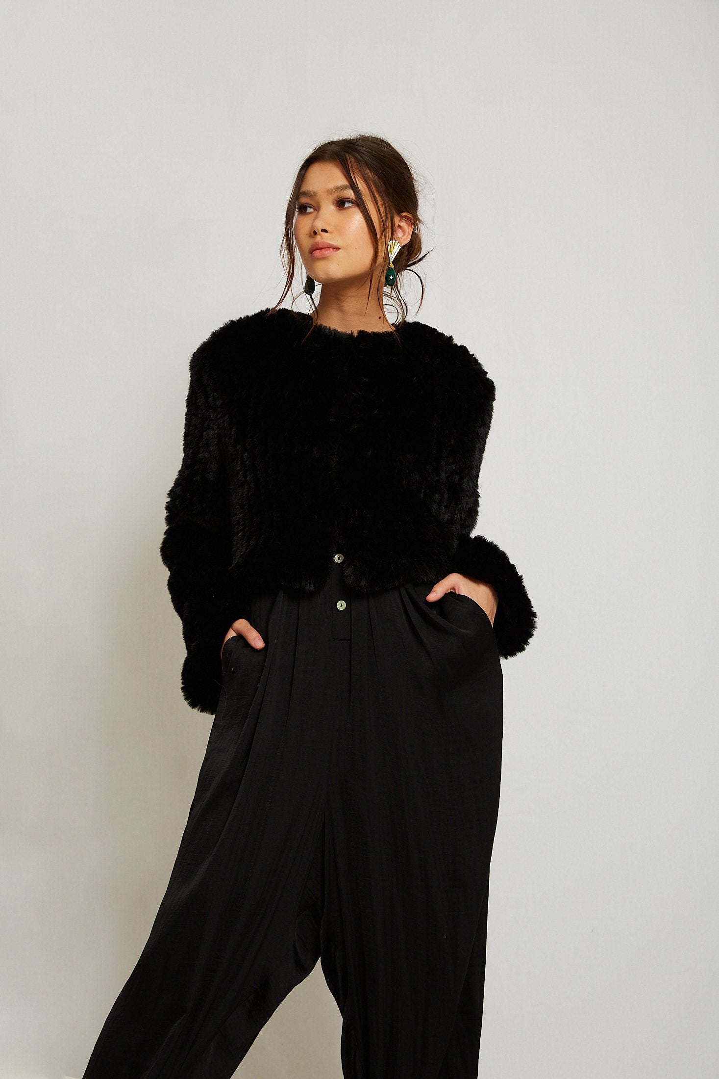 Macie Faux Long Sleeve Jacket in Onyx - Mode & Affaire