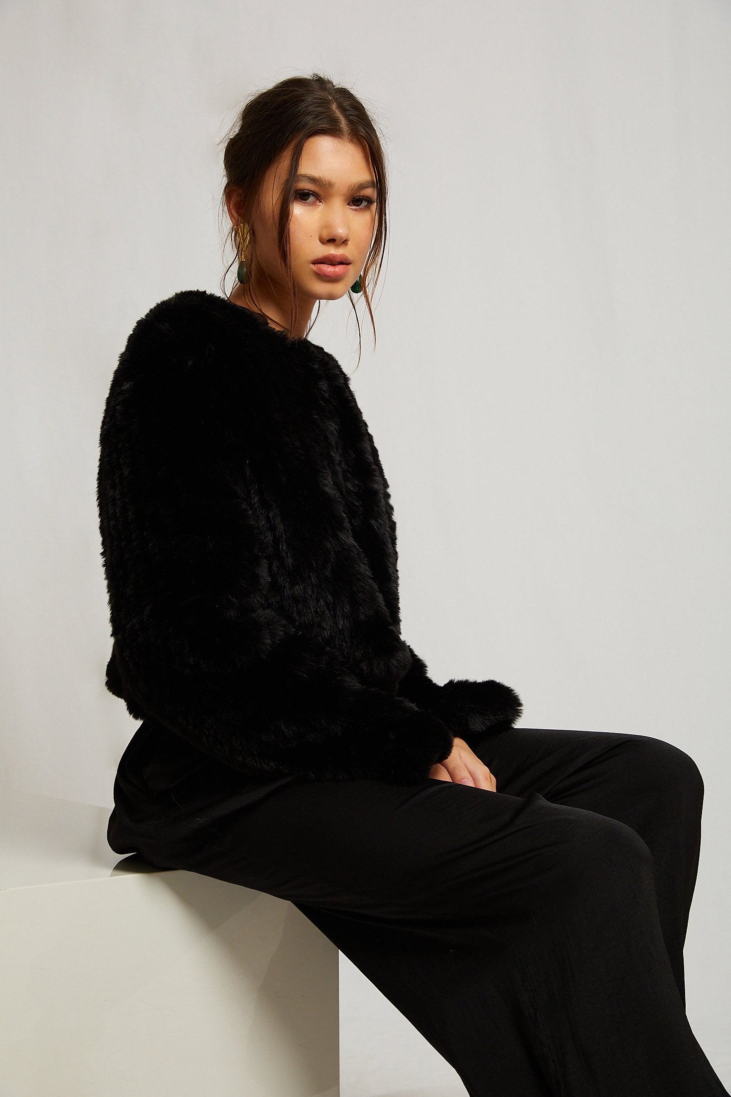 Macie Faux Long Sleeve Jacket in Onyx - Mode & Affaire