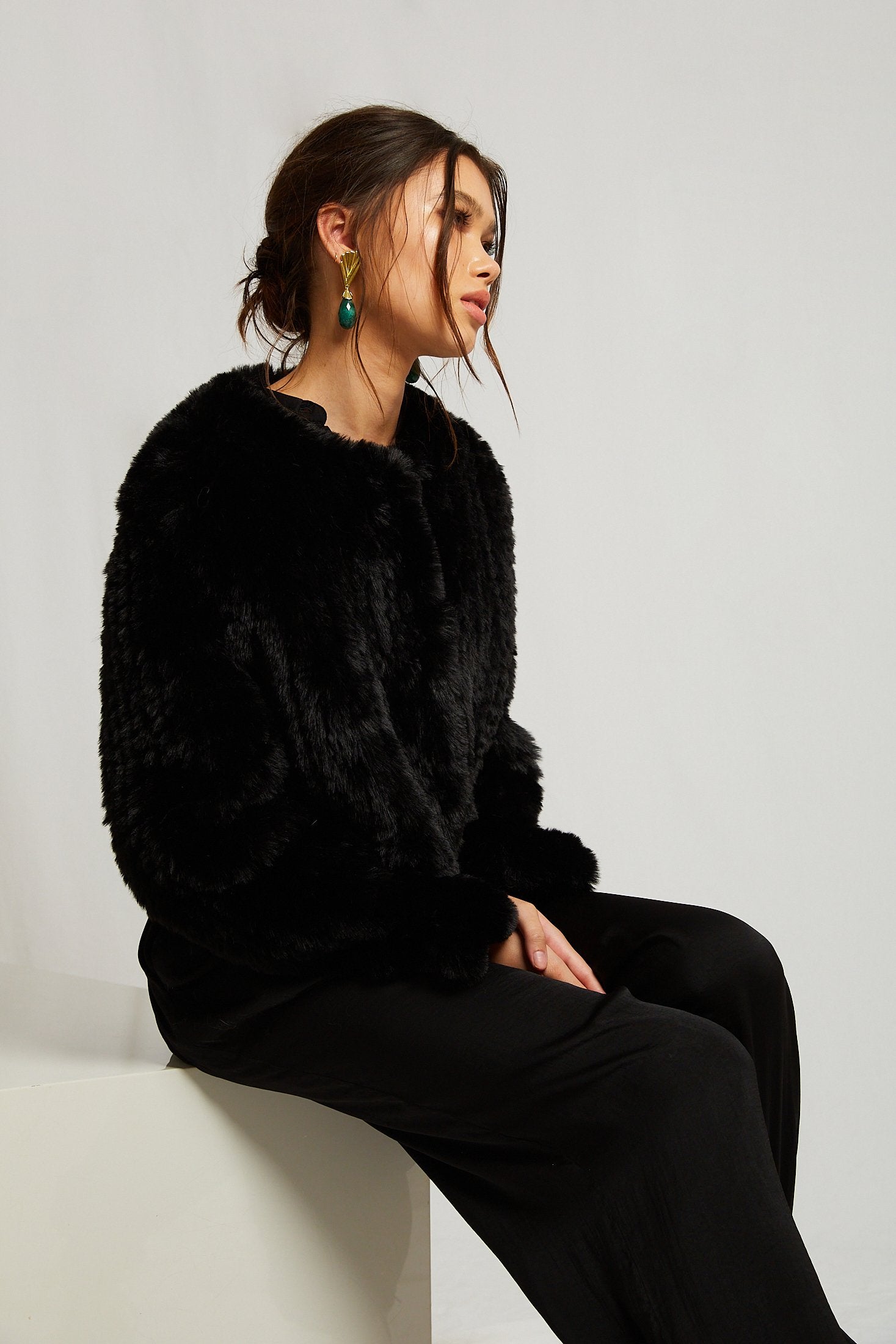 Macie Faux Long Sleeve Jacket in Onyx - Mode & Affaire