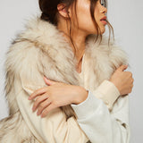 Alba Hooded Fur Vest in Snow with Flecks - Mode & Affaire