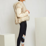 Alba Hooded Fur Vest in Snow with Flecks - Mode & Affaire