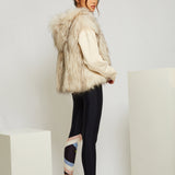 Alba Hooded Fur Vest in Snow with Flecks - Mode & Affaire