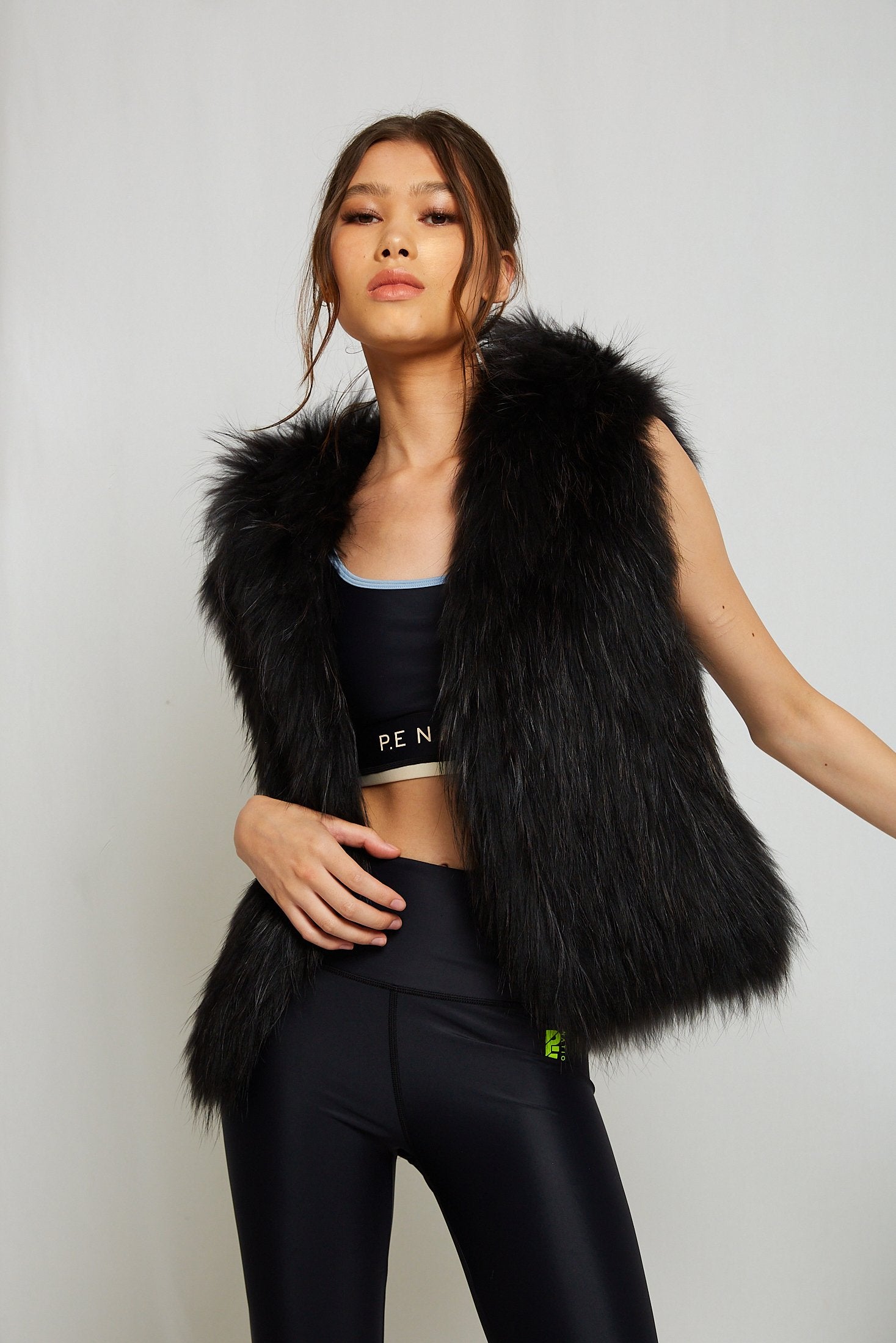 Alba Hooded Fur Vest in Onyx - Mode & Affaire