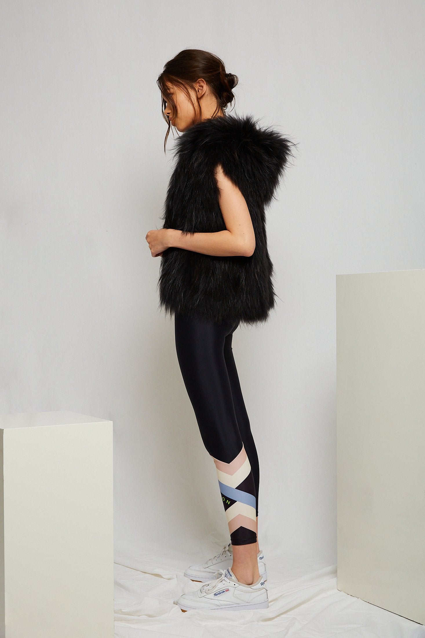 Alba Hooded Fur Vest in Onyx - Mode & Affaire